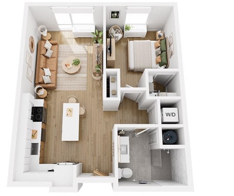 Apartments in Lancaster | a 1 bedroom floor plan with a bathroom and a living room